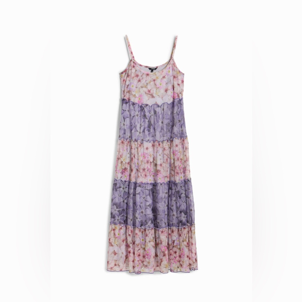 Desigual Floral Tulle Mesh Panel Maxi Dress M